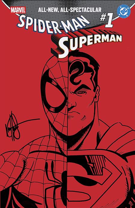 DF Marvel/Dc Spiderman/Superman #1 Red Blank Variant Signed And Remarked By Ken Haeser With A Spiderman/Superman Sketch #1