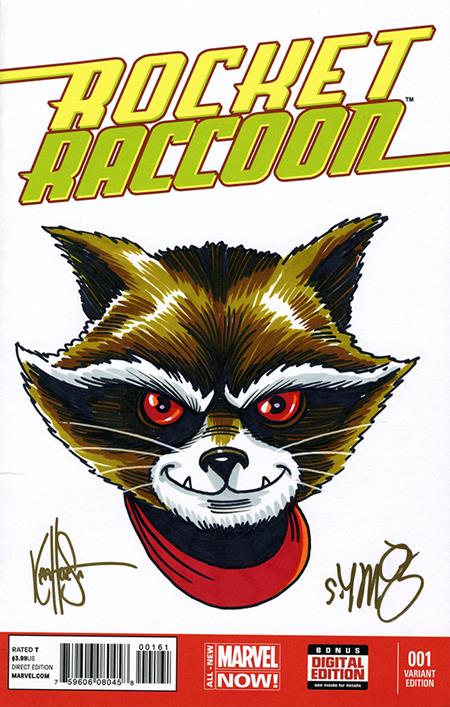 DF Rocket Raccoon #1 Blank Variant Signed By Skottie Young And Remarked By Ken Haeser With A Rocket Sketch #1