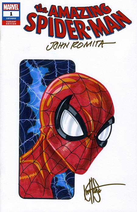 DF Amazing Spiderman #1 Blank Variant Signed By John Romita Sr And Remarked By Ken Haeser With A Spiderman Sketch #1